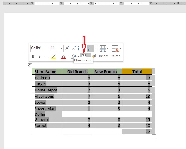 The linked table in Word with borders
