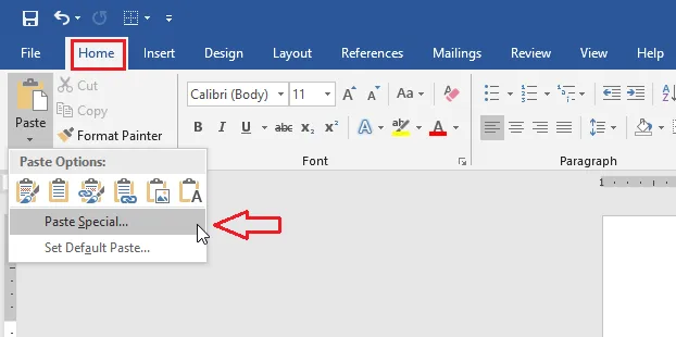 Paste Special on Word's Home tab