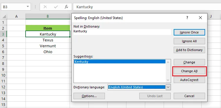 Clicking Change All to fix every occurrence