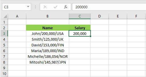 Typing the first value to extract in C3