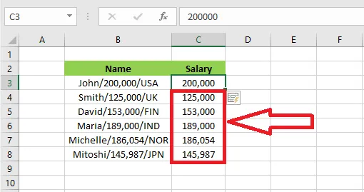 Flash Fill splitting out the value for every row