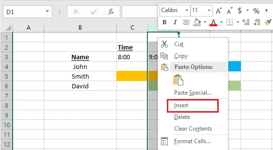 Inserting a new column D