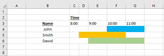 The finished schedule with the 8:00 cell split in half