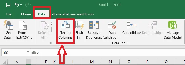The Text to Columns button on the Data tab