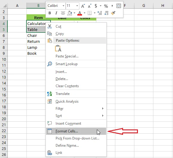 Right-clicking the selected cells and choosing Format Cells