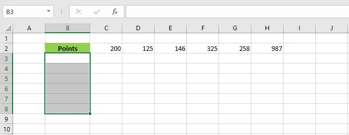 Selecting B3:B8 for the transposed result