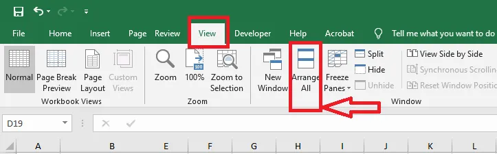 The Arrange All button on the View tab