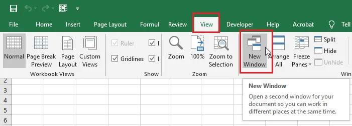 The New Window button on the View tab