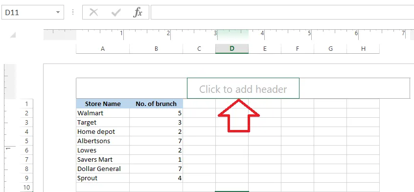 Typing a header in Page Layout view