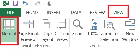 The Normal button on the View tab