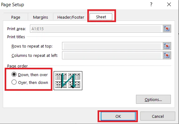 The Page order options in Page Setup