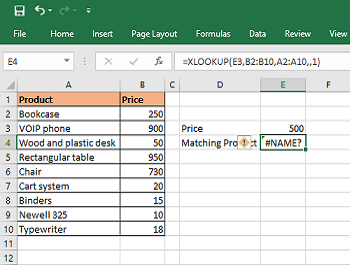 Closest match in excel