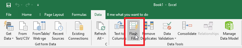 flash fill command on Data tab