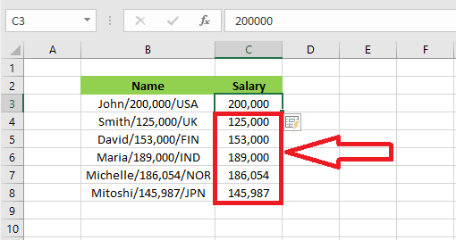 extracted numbers using flash fill in excel