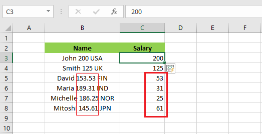 flash fill extracting incorrect values