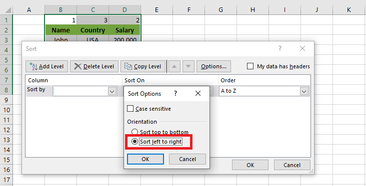 excel sort options