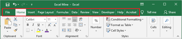 Excel tab