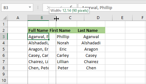 drag excel column