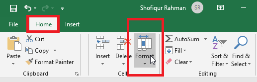excel format command on Hobe tab