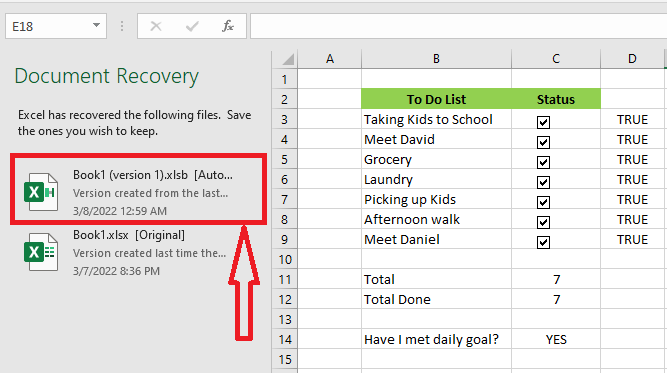 excel autorecover