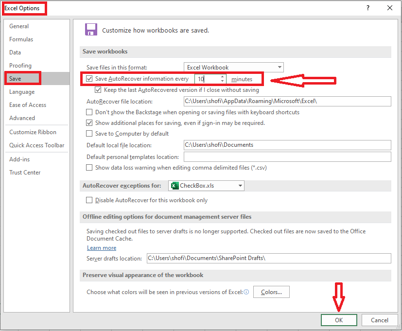 excel options dialog box