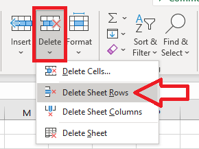 click Delete Sheet Rows