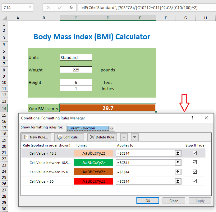 New rule in conditional formatting