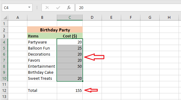 budget limit example in excel