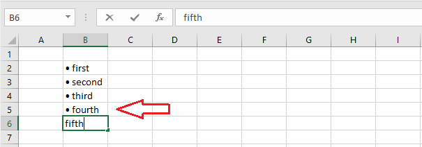 insert bullet points in excel