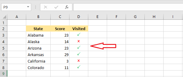 insert checkmark in excel