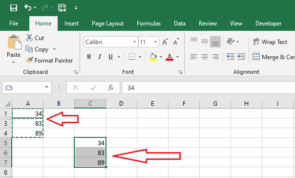 copy visible cells only in Excel