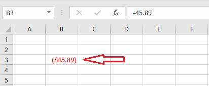 negative number in red with parentheses