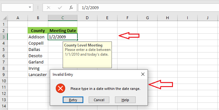 reject invalid dates in excel
