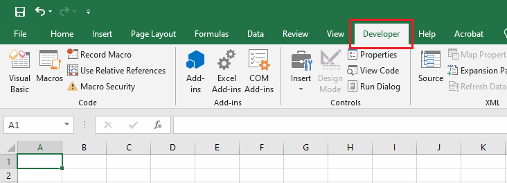 developer tab added into excel ribbon