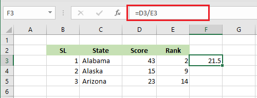 divide numbers in a cell