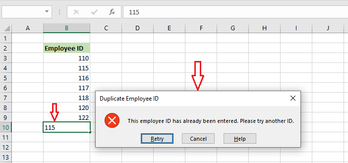 prevent duplicate entries in excel