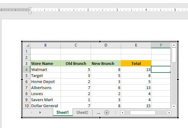 embed Excel in Word