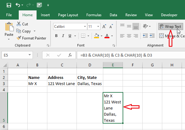 insert line break in excel