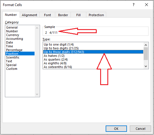 display fraction in excel