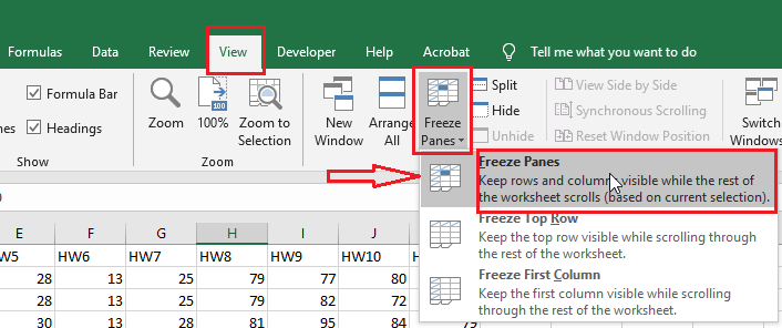 excel freeze panes