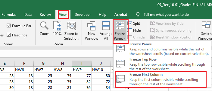 freeze first column