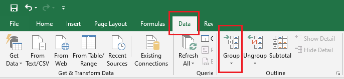 group command on Data tab