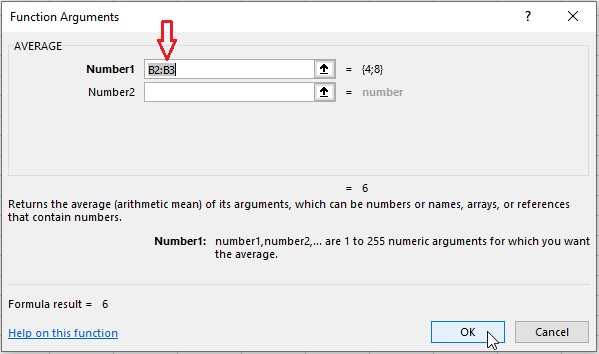 function argument dialog box