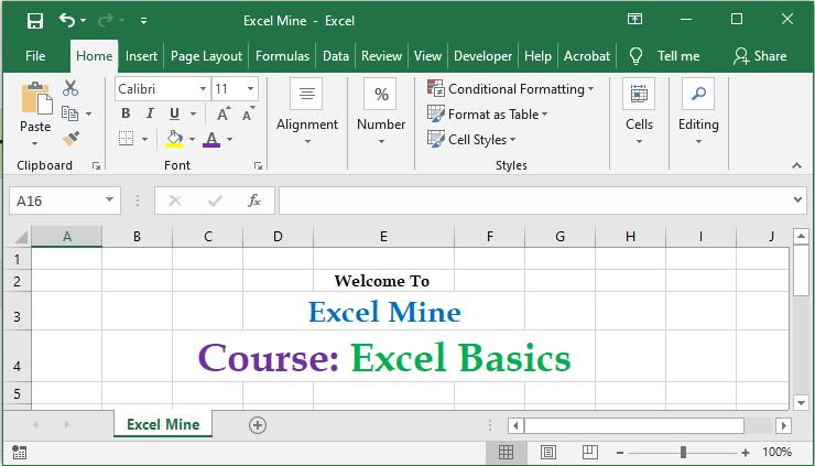 Excel interface