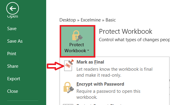 make excel workbook as final