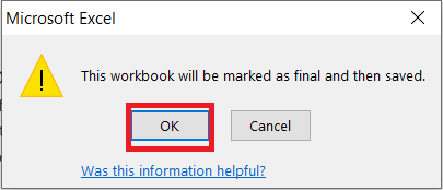 Workbook will be Marked as Final and then Saved