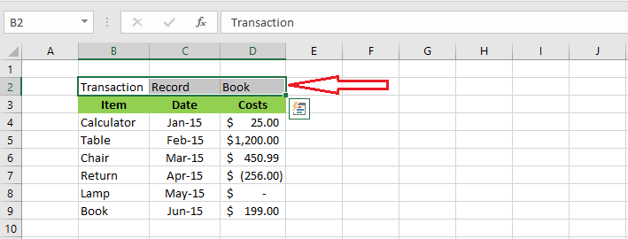 merge cells in excel