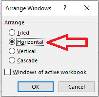 Arrange windows dialog box