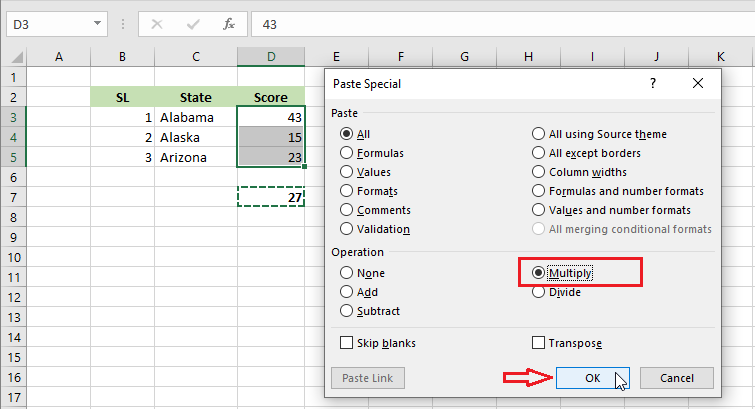 multiply in excel