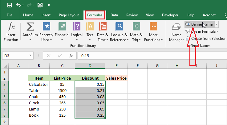 named range in excel